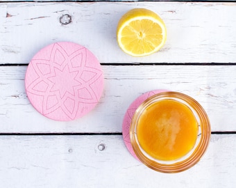 Sale - Rose Pink Blush Coaster, Hand Dyed Felt, GiftUnder 20 dollar For Her, Geometric Round Circle Coaster, Outdoor Garden Picnic Decor,