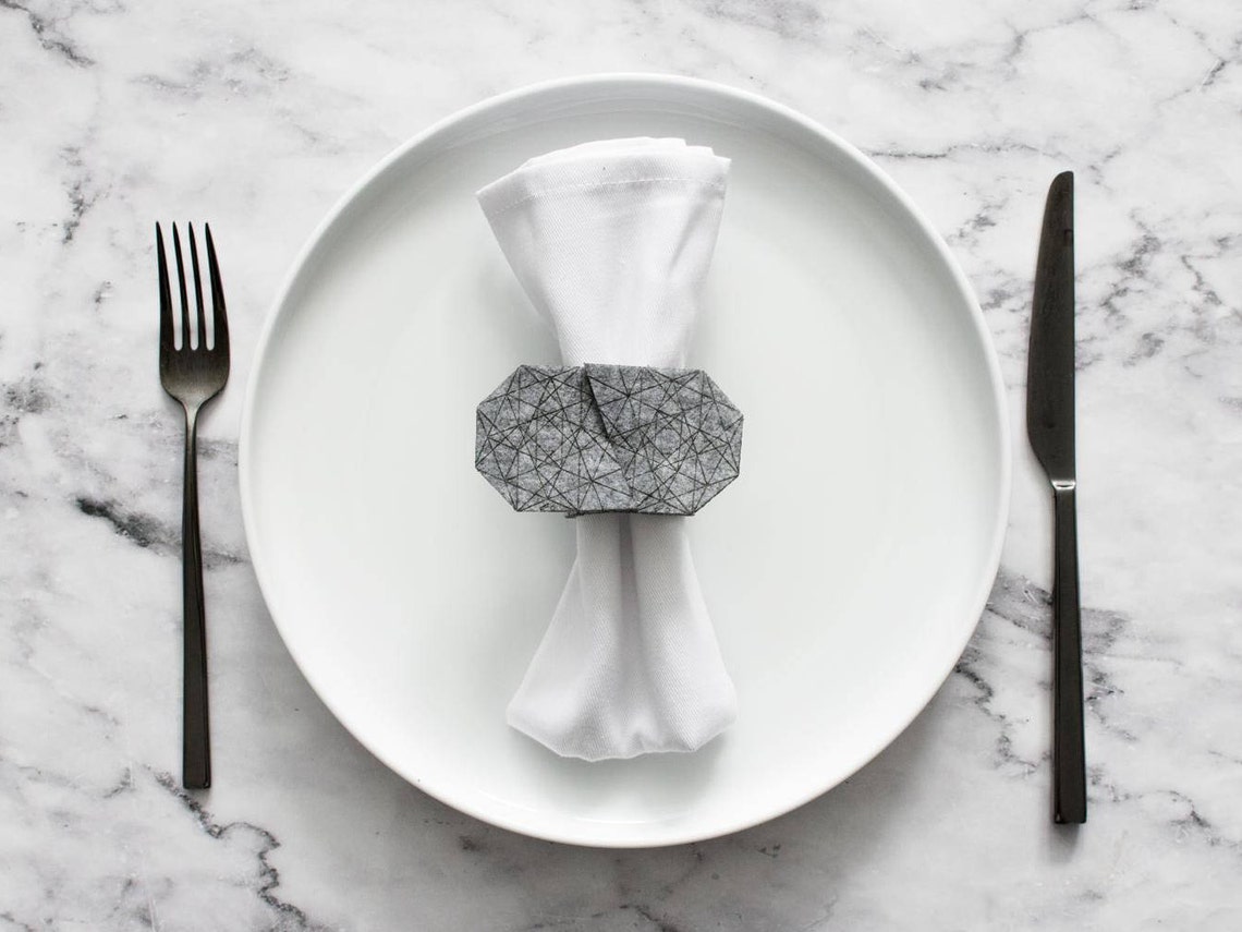 Sale Discount Felt Napkin Ring Geometric Gray Napkin Cuff Etsy