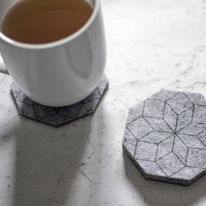 Sale discount, Hexagon Gray Felt Coaster, Christmas gift for her, Thanksgiving, Under 15 dollars for Him Husband, Geometric image 2
