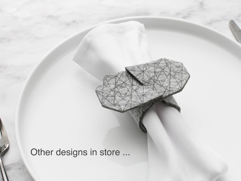 Minimal Felt Napkin Ring Christmas Thanksgiving Housewarming Wedding Engagement Bridal Sale discount Geometric Gray Napkin Cuff Wrap