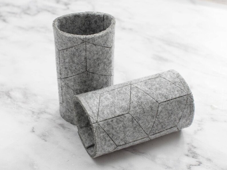 Minimal Felt Napkin Ring Christmas Thanksgiving Housewarming Wedding Engagement Bridal Sale discount Geometric Gray Napkin Cuff Wrap