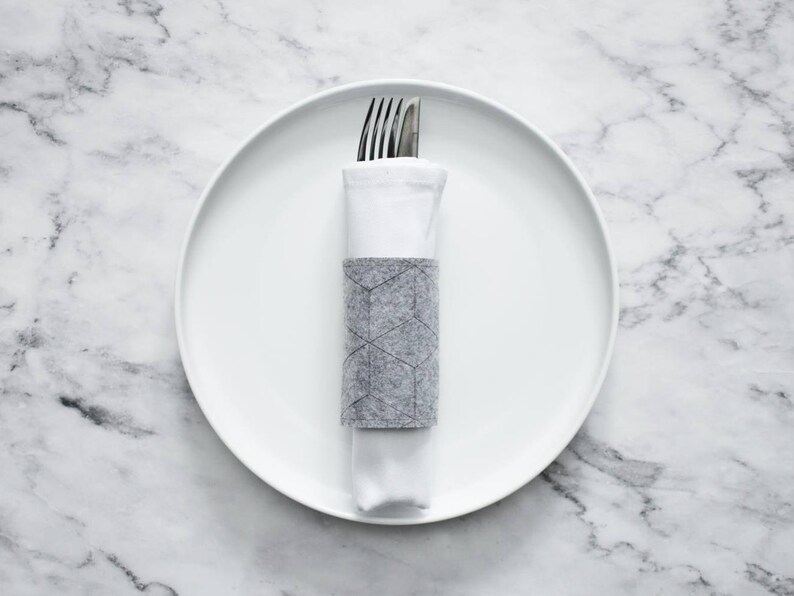 Minimal Felt Napkin Ring Christmas Thanksgiving Housewarming Wedding Engagement Bridal Sale discount Geometric Gray Napkin Cuff Wrap
