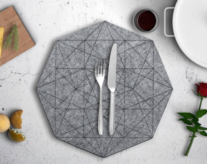 Hexagon Gray Felt Placemat Wedding Round Table Linen Holiday Etsy