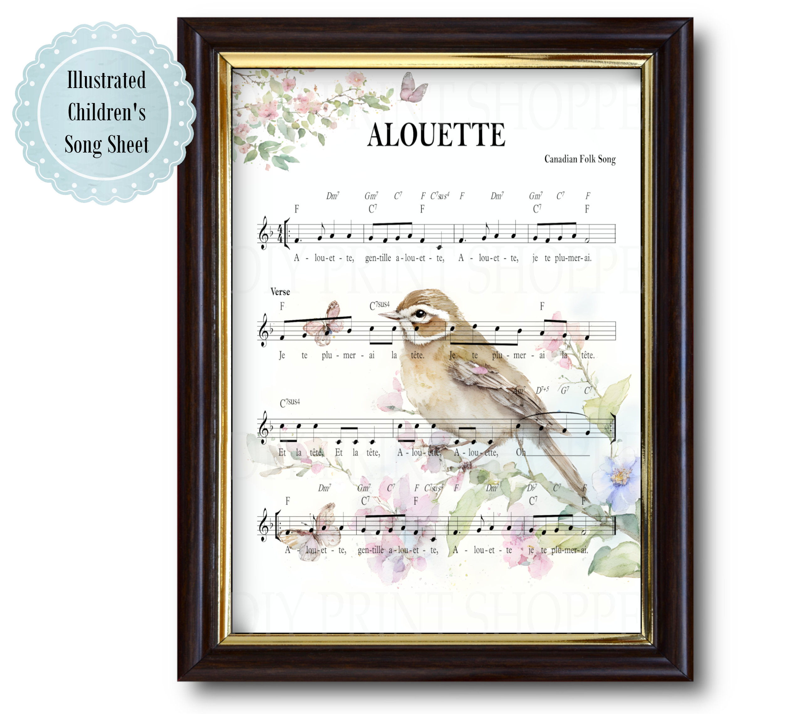 Alouette Song, Folk Song, Children's Song, Sheet Music Art, Bird Song, French Canadian Song, Boy