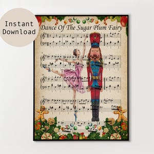 Nutcracker Ballet Print: Vintage Christmas Music, Sugarplum Fairy (Digital Download) image 1