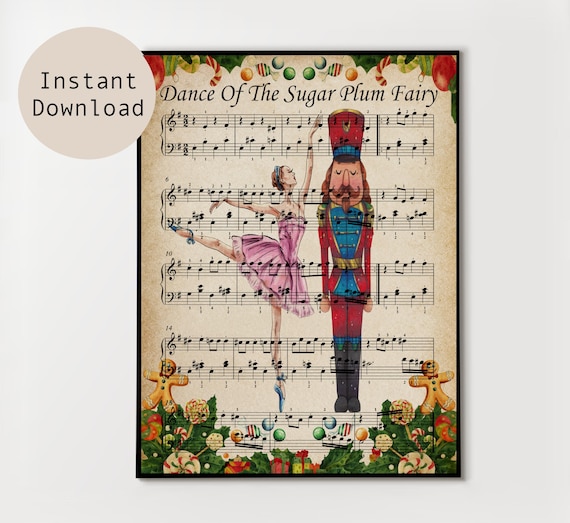 Nutcracker Ballet Print: Vintage Christmas Music, Sugarplum Fairy (Digital Download)