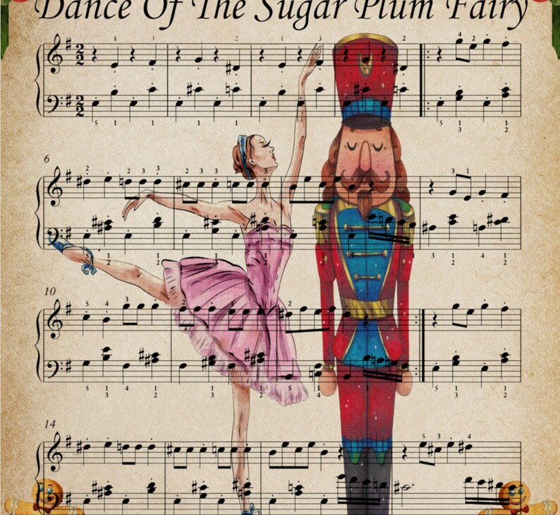 Nutcracker Ballet Print: Vintage Christmas Music, Sugarplum Fairy (Digital Download) image 2