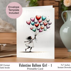 Tarjeta de niña con globo de San Valentín 1, tarjeta afroamericana, tarjeta de niña negra, tarjeta de niña feliz, tarjeta retro, tarjeta vintage, tarjeta para cualquier ocasión, tarjeta de amor