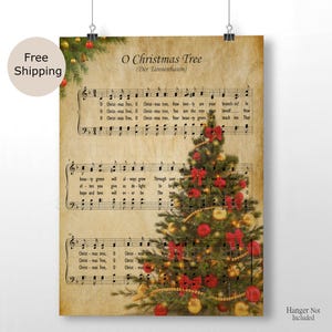 Poster O Weihnachtsbaum, Feiertagsmusikdekor, Feiertagslied, Notenkunst, Der Tannenbaum, Notenblatt, Weihnachtslieddekor, Weihnachtskunst