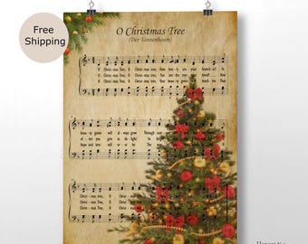 O Christmas Tree Sheet Music Art: Vintage Holiday Carol Poster
