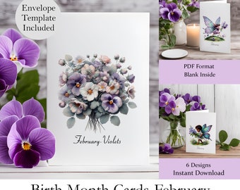 Naissance du mois de février, Cartes de vœux, Anniversaire, Cartes toutes occasions, Cartes florales, Pierre de naissance de février, Fleur de naissance de février