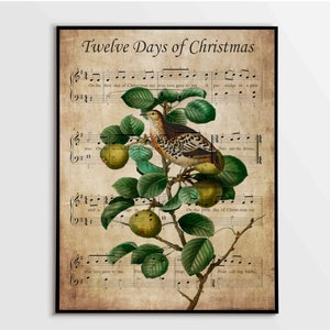 Partridge Pear Tree, Holiday Printable, Christmas Printable, 12 Days Print, Song Lyric Printable, Carol Music Print, Bird Print, Xmas Print