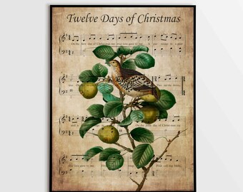 Partridge Pear Tree Print: 12 Days of Christmas Carol (Digital Download)