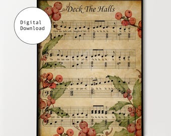 Deck The Halls Vintage Christmas Song Lyric Print (Digital Download)