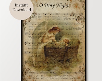 O Holy Night Sheet Music Art: Vintage Christmas Carol (Digital Download)