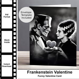 Frankenstein Valentine, kaart filmliefhebber, eigenzinnige kaart, grappige kaart, digitale kaart, kaart horror romantiek, kaart horror, kaart klassieke horror, kaart klassieke horror