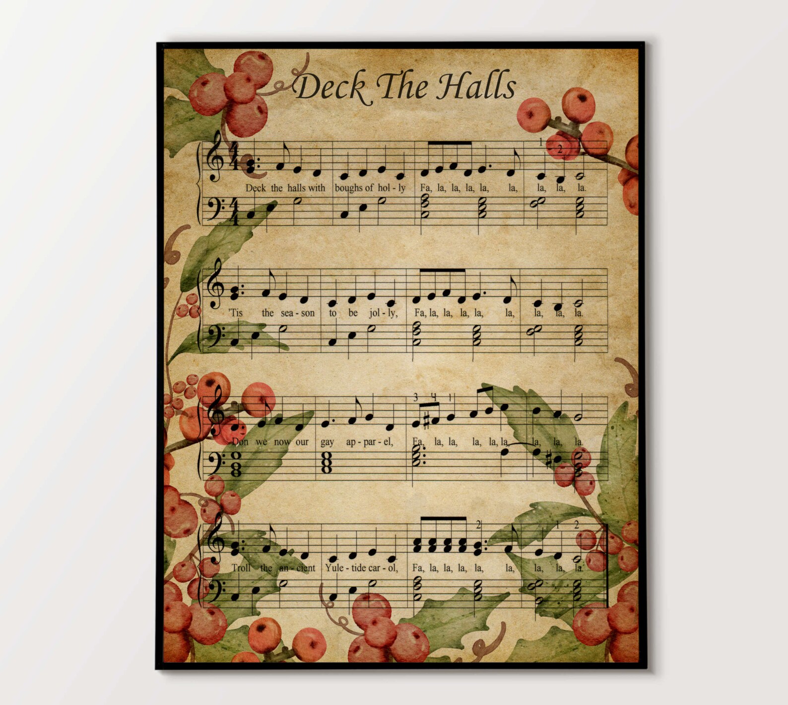 Deck The Halls Vintage Printable Song Lyric Print Christmas - Etsy España
