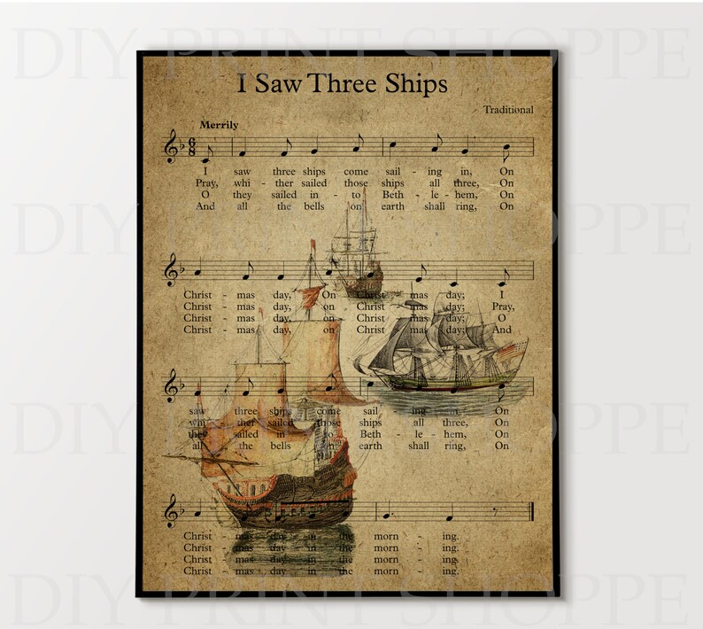 Sailing Notes Three Ships Sailing Sheet Music Art, Vintage Nautical Print (digital ...