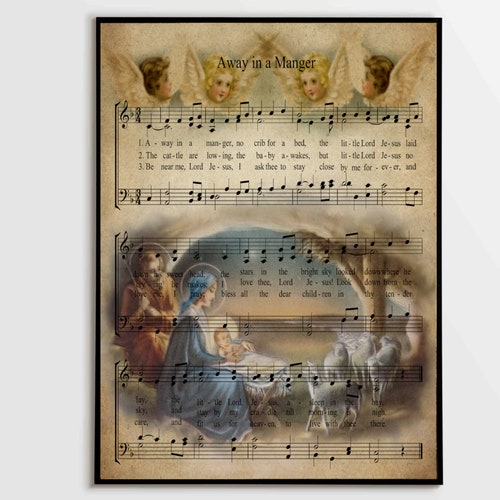 Away in a Manger Printable Vintage Christmas Hymn Carol Sheet - Etsy