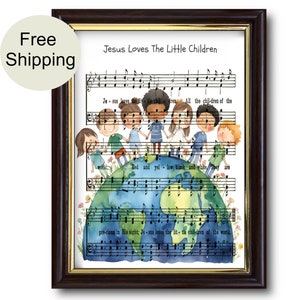 Jesus Loves The Little Children Sheet Music Art: Watercolor Christian Poster