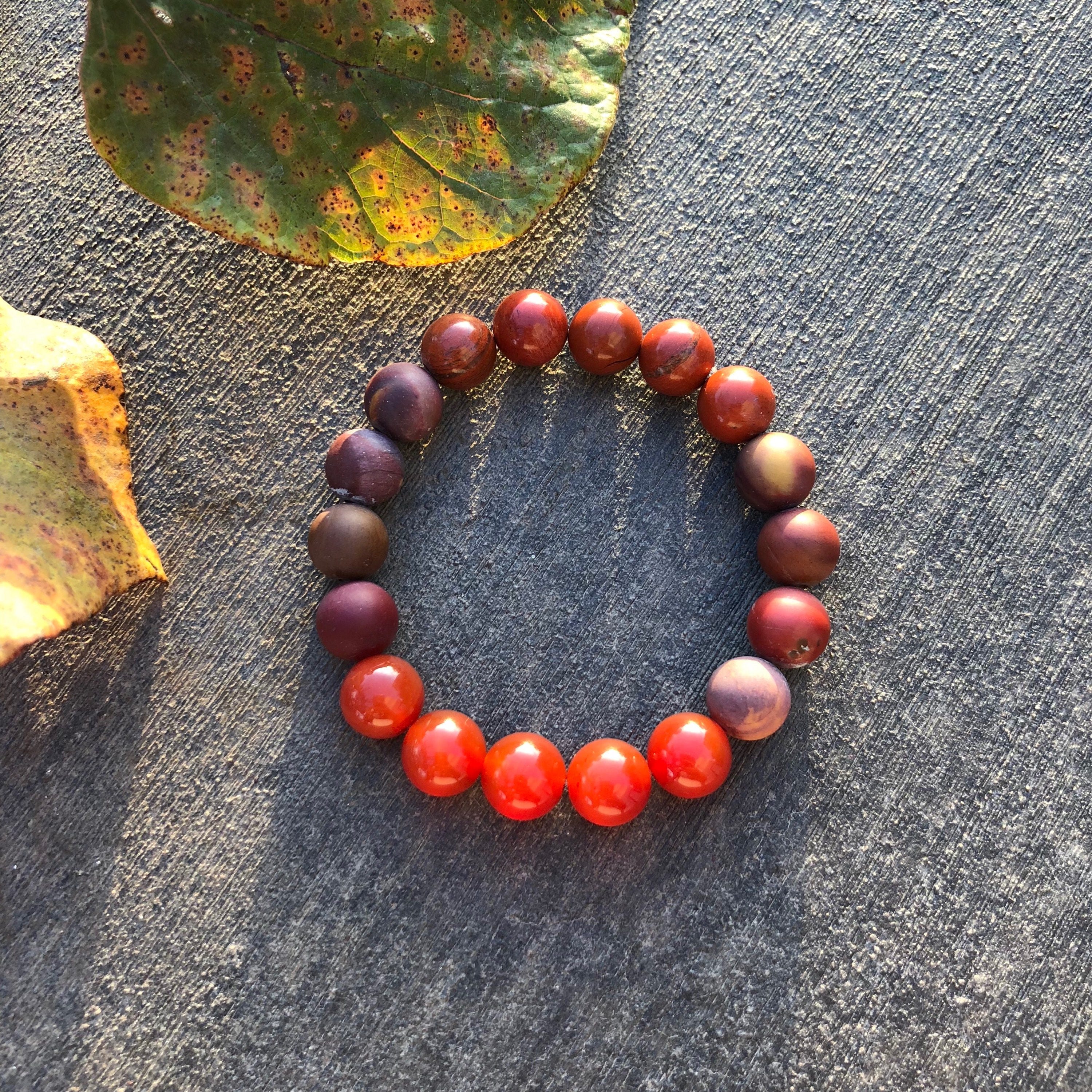 Red Jasper, Carnelian, and Mookite Jasper Bracelet 10mm