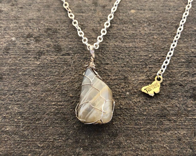 Wire-wrapped Grey Moonstone Necklace