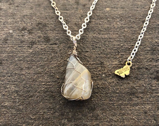 Wire-wrapped Grey Moonstone Necklace