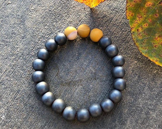 Matte Hematite and Mookite Jasper Bracelet 10mm