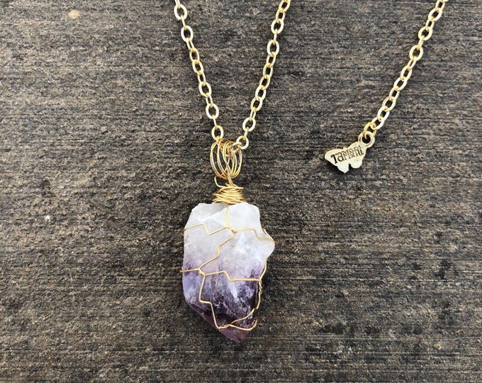 Wire-wrapped Raw Amethyst Necklace