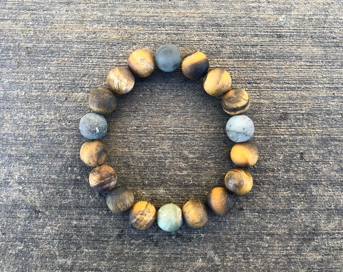 Matte Tiger's Eye and African Jasper Bracelet 10mm