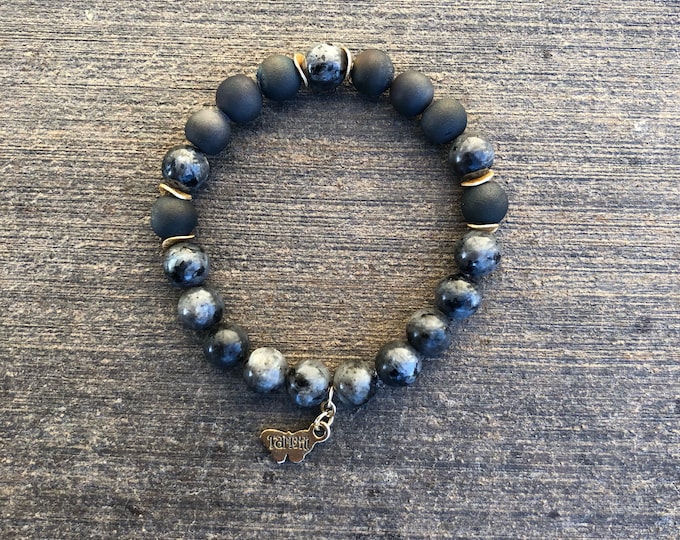 Druzy Agate and Black Labradorite Bracelet