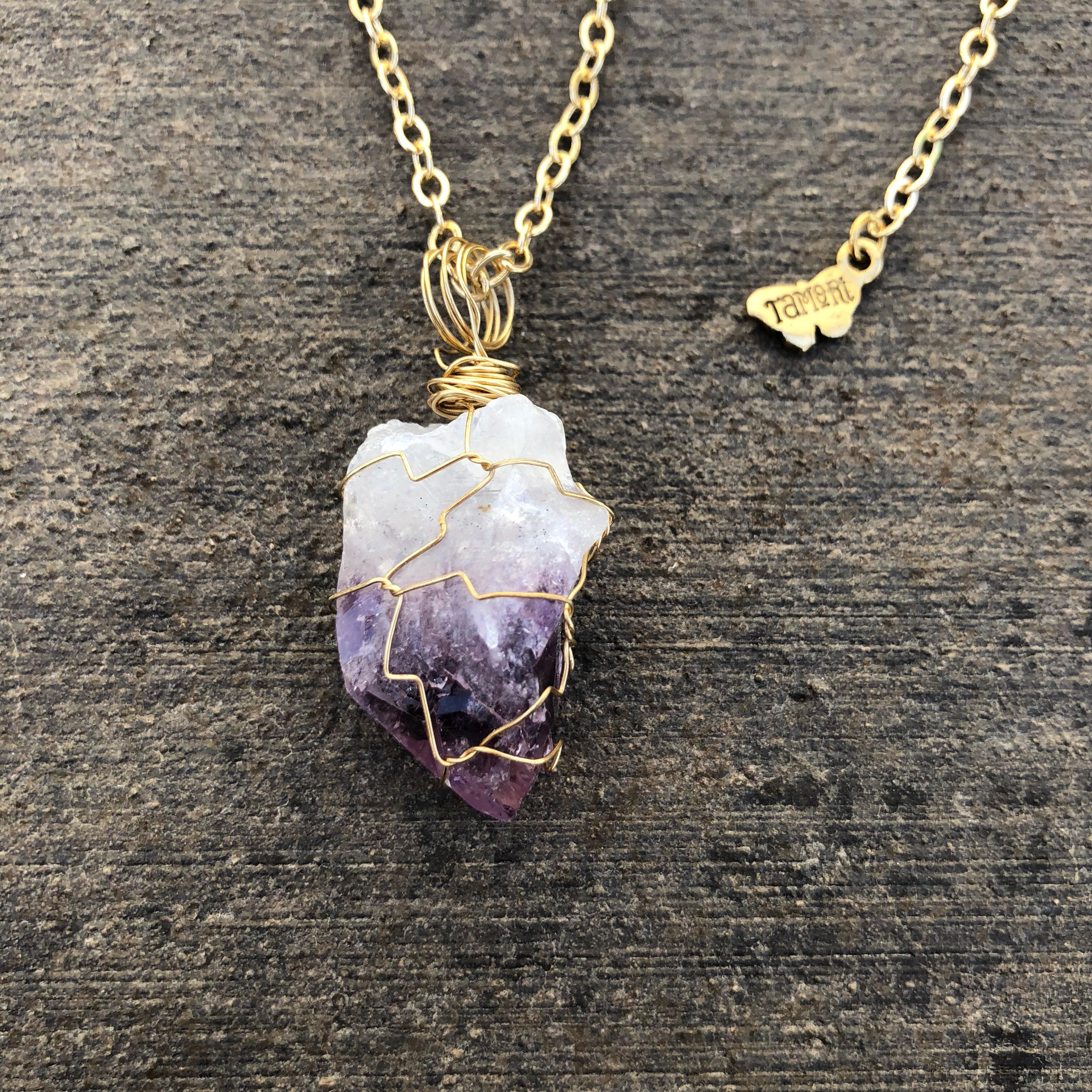 Wire-wrapped Raw Amethyst Necklace