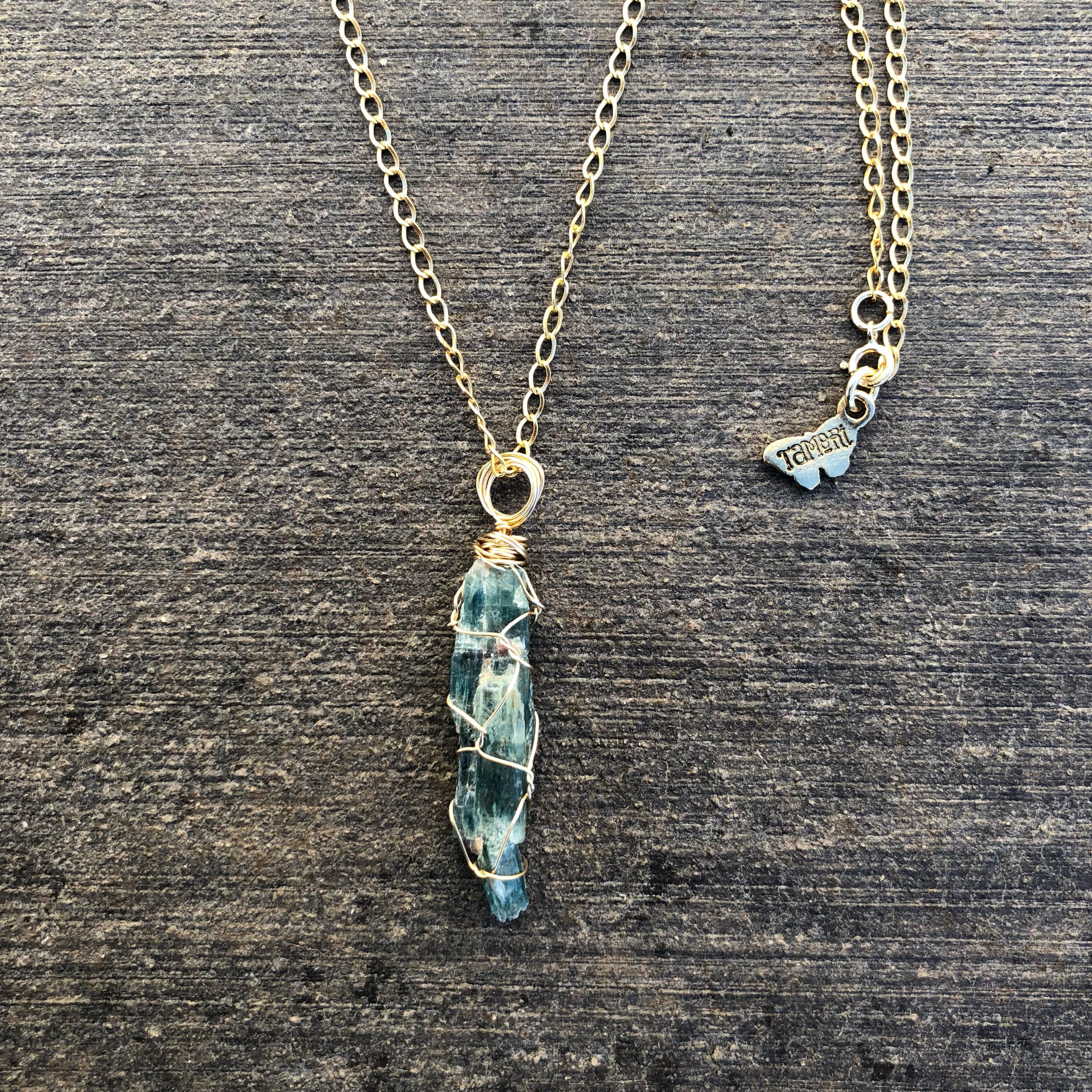 Wirewrapped Green Kyanite Necklace