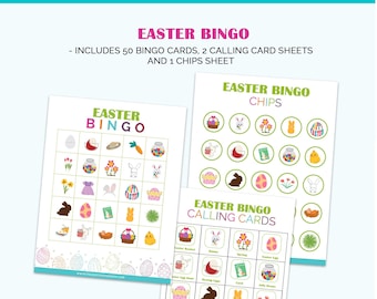 Easter Bingo | 50 Unique Bingo Game Cards | Easter Game for Kids | Printable Easter Bingo | Instant Download |Kids Bingo Game