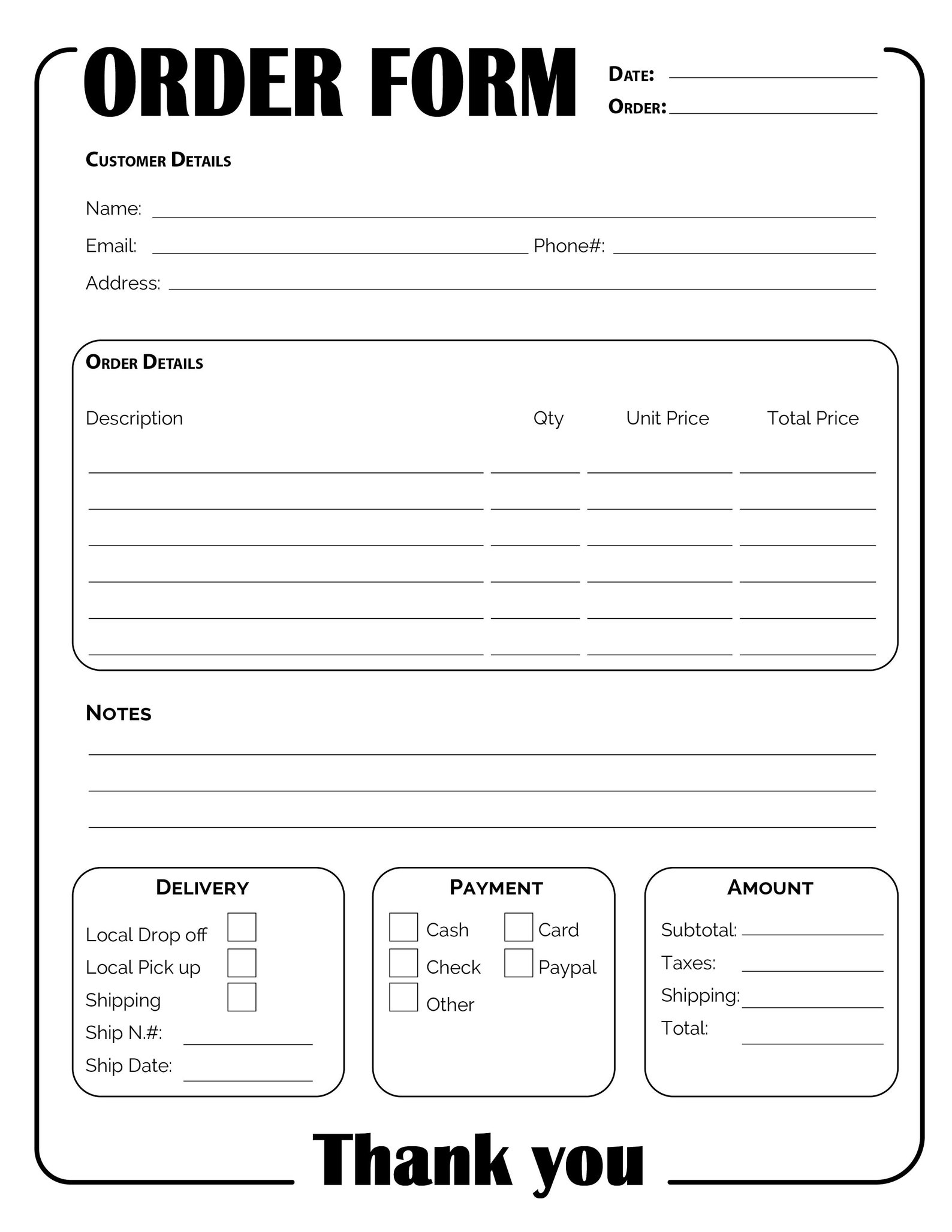 Order Form Template, Instant Download Small Business Tools, Customer ...