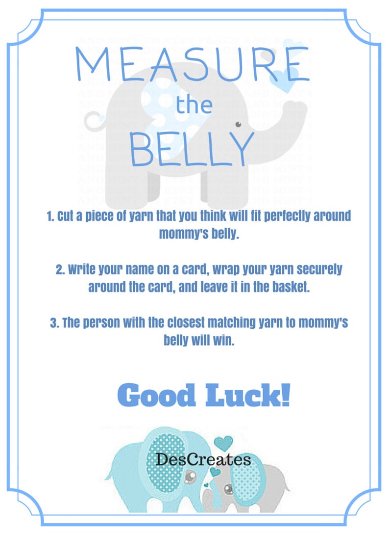 Elephant theme Measure the Belly baby shower game INSTANT