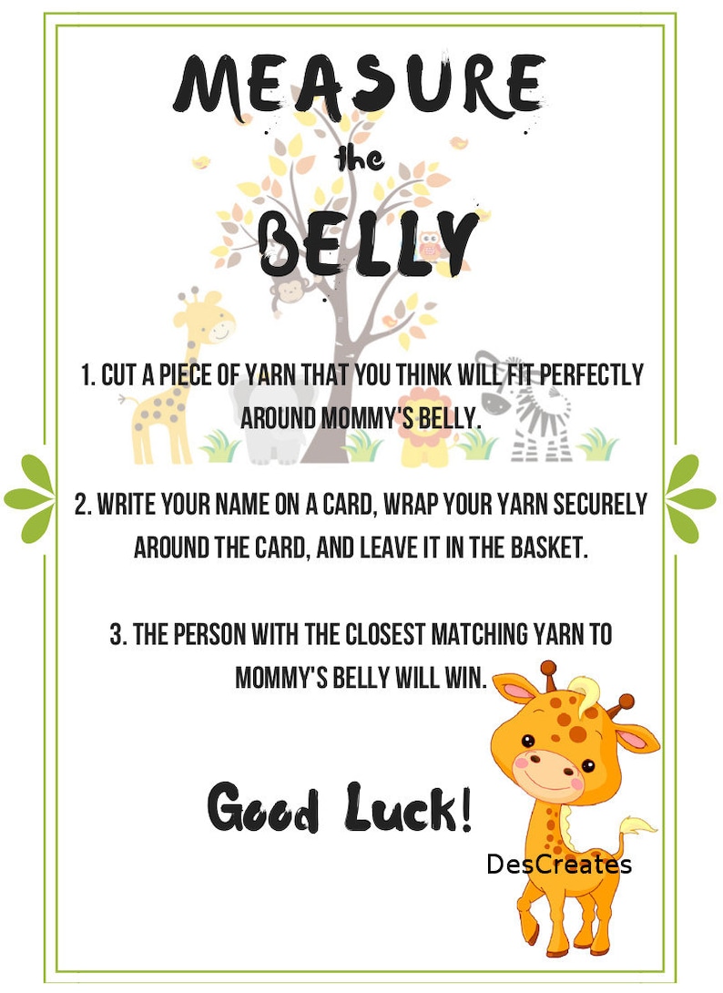 Jungle Theme Measure The Belly Baby Shower Game Instant Etsy Jungle Theme Measure The Belly Baby Shower Game Instant Etsy