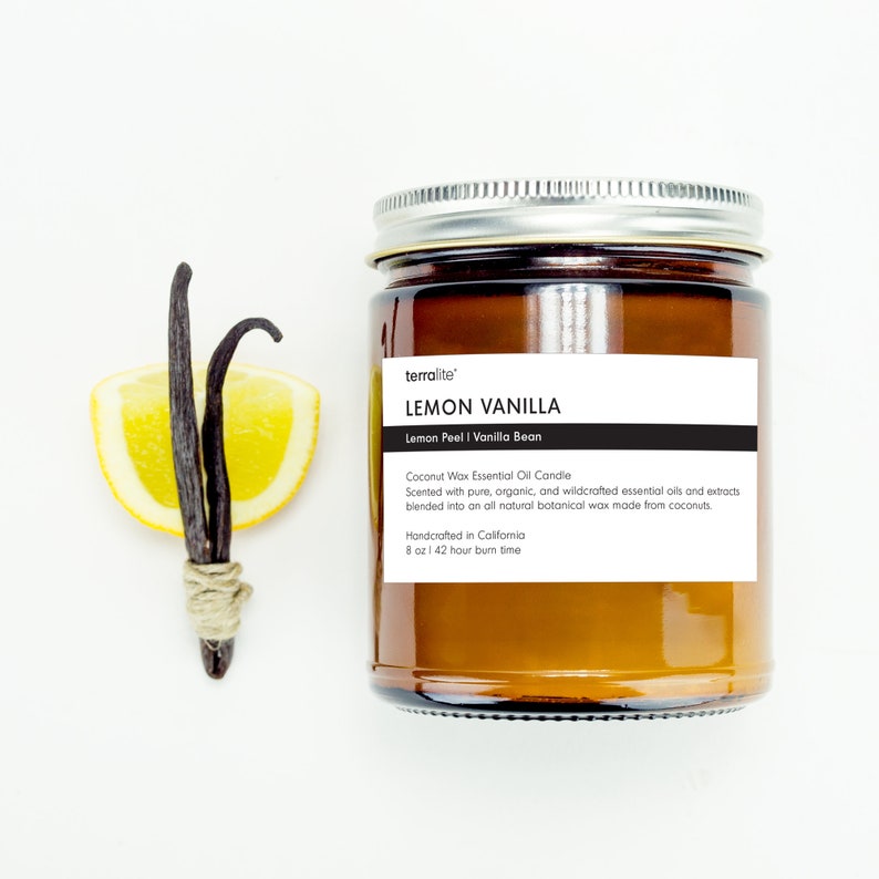 LEMON VANILLA Essential Oil Candle Made With Natural Coconut Wax, Lemon