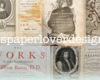 Junk Journal Printable Book Pages - Antique Book Covers from Religious Texts 18th and 18th Century