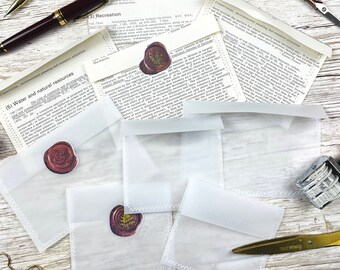 Stitched Vellum and Book Page Envelopes, Wax Seal Stickers
