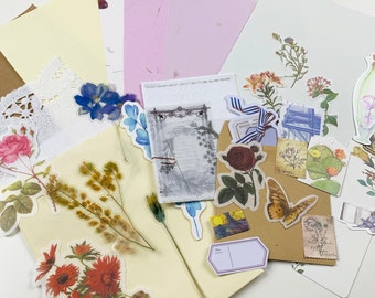 Creative Journal Kit – Handmade Papers, Ephemera, Stickers (40 Pieces)