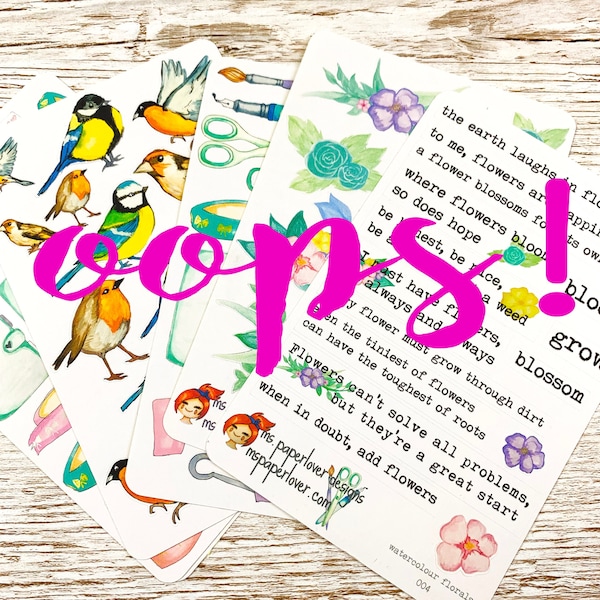 OOPS! Grab Bag of Stickers/Die Cuts - Seconds Planner Stickers, Journal Stickers, Hand Drawn Stickers, Oops Stickers