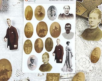 Victorian Portraits Stickers Sheets Vintage Antique themed for Junk Journals, Journals, Scrapbooking, Planners