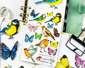Birds and Butterflies Stickers Original Artwork Sticker Sheets for Journals, Planners, Papercrafts