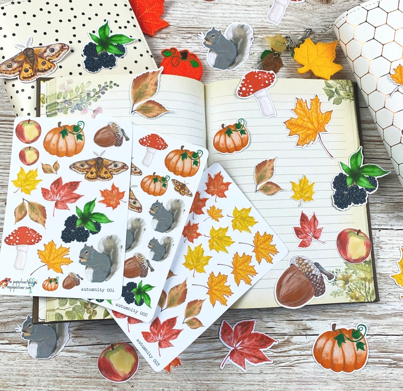 Autumn Sticker Sheets Handdrawn Designs for Planners, Journals, Scrapbooking, Art Journaling, Papercrafts image 3