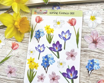 Pegatinas florales de primavera Hojas de pegatinas de arte originales para diarios basura, diarios, álbumes de recortes, planificadores, proyectos de medios mixtos