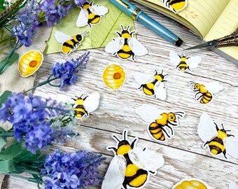 Honey Bee Stickers and Die Cuts, Original Artwork, Junk Journal, Planner