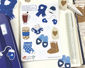 Accoglienti adesivi invernali Fogli adesivi con opere d'arte originali per pianificatori, diari, scrapbooking, diari artistici, ecc