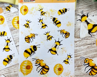 Bee Stickers Original Artwork Honey Bee Bumblebee Sticker Sheets for Junk Journals, Journals, Scrapbooking, Planners