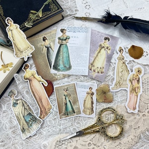 Regency Journal Cards, Die Cut Ephemera, and Sticker Flakes Jane Austen Themed Journal Junk Journal Scrapbooking Stickers